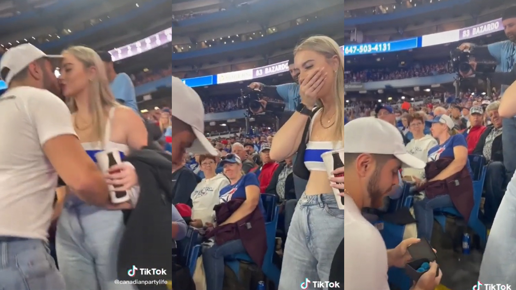 日前在美國有一名男子在MLB球場上萬名觀眾見證下向女友求婚。（圖／翻攝自抖音）