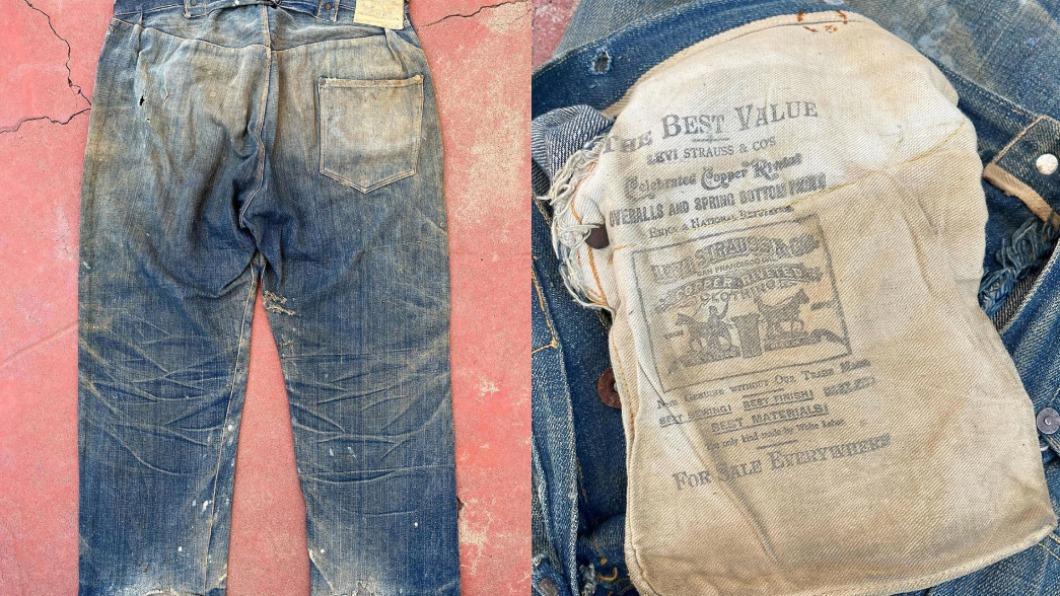 牛仔褲狀態良好，口袋還有美國在1880年代「排華潮」的歧視標語。（圖／翻攝自New York Post）