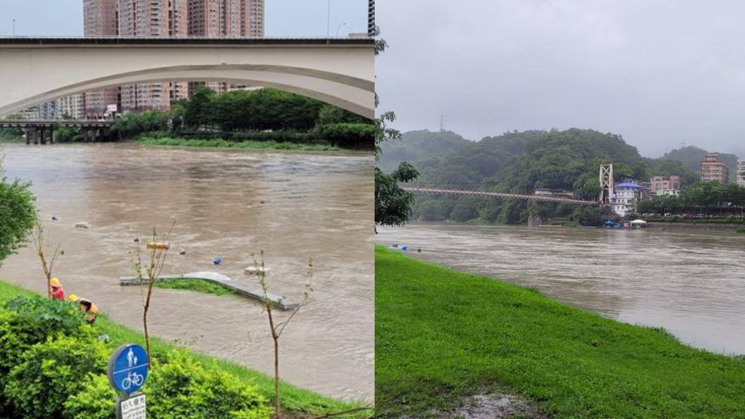 碧潭淹水導致人行道全被淹沒。（圖／翻攝自「我們是新店人!! 好山好水，就是愛新店」）