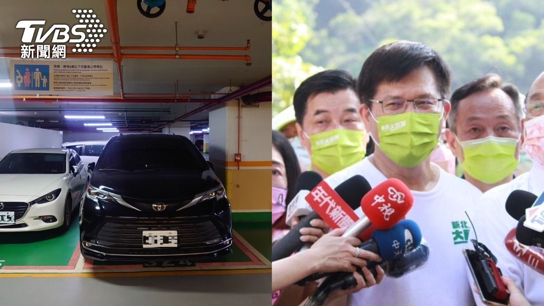 黑色轎車為民進黨台北市長候選人林佳龍座車，被爆占用婦幼停車格。（圖／民眾提供、TVBS）