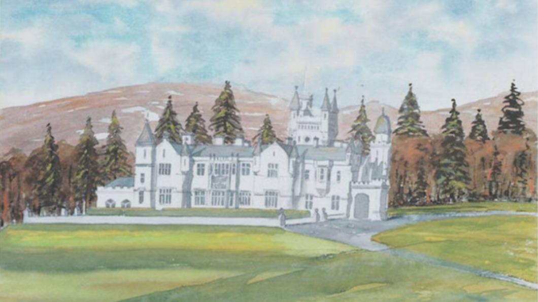 以巴爾莫勒爾城堡為主題、由查爾斯三世創作的水彩畫複製品拍賣出驚人售價。（圖/翻攝自bonhams.com）