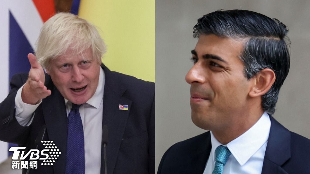 英國前首相強生（左）、前財相蘇納克（右）舉行會談。（圖／達志影像路透社）