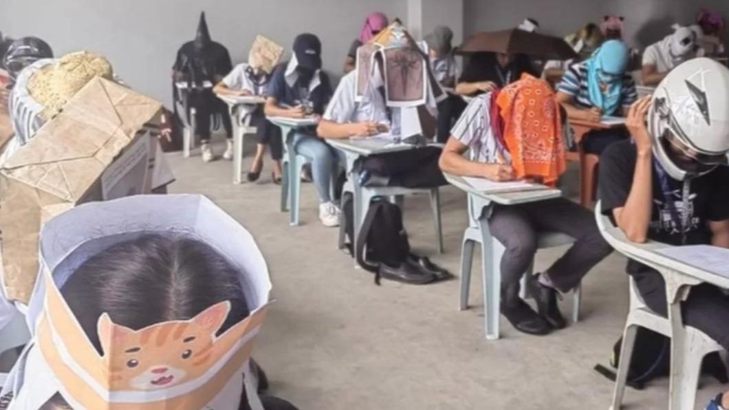 菲律賓黎牙實比市（Legazpi）的比科爾大學（Bicol University College），工程系學生自製頭戴式「防作弊裝置」應考。（圖／翻攝自《BBC》）
