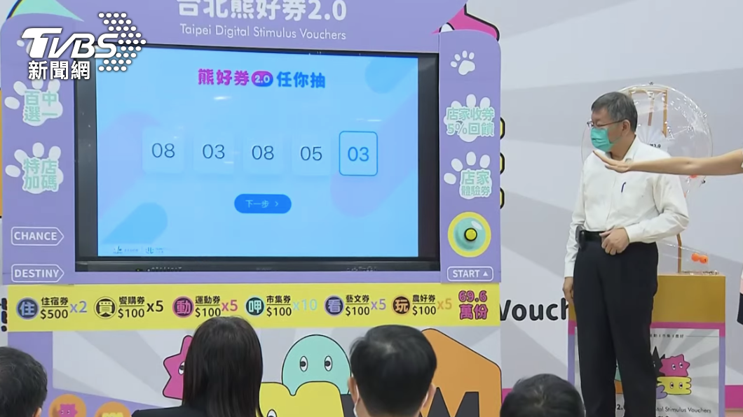 台北市長柯文哲抽出69.6萬份熊好券。（圖／TVBS選新聞直播）
