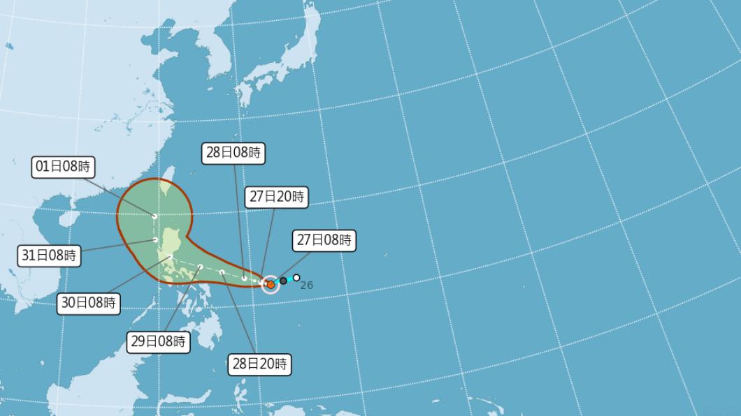輕度颱風奈格路徑潛勢圖。（圖／氣象局）