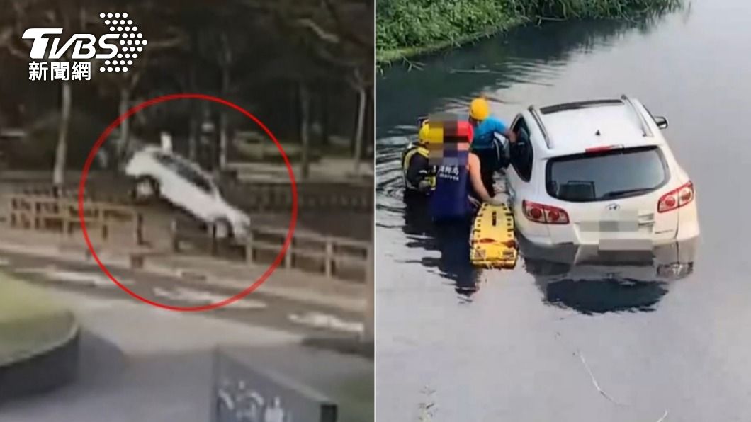 高雄昨（27）日發生一起汽車衝進排水溝意外。（圖／TVBS）