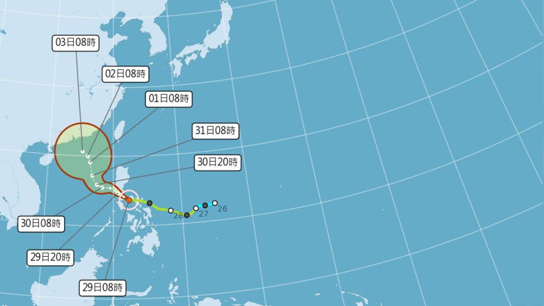 颱風奈格持續向西北西進行。（圖／翻攝中央氣象局官網）