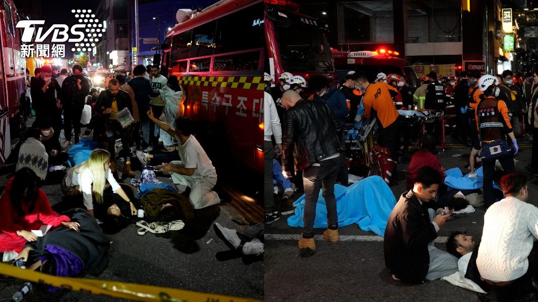 南韓首爾梨泰院29日爆發嚴重踩踏事件。（圖／達志影像美聯社）