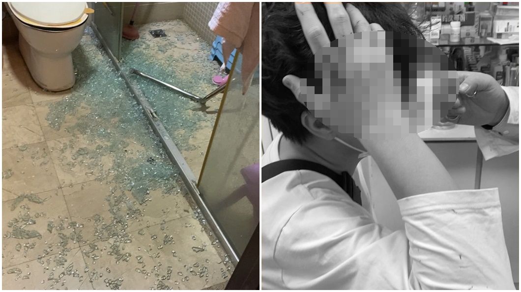 張兆藝家中廁所玻璃門突爆裂，老公遭炸傷。（圖／翻攝自張兆藝微博）