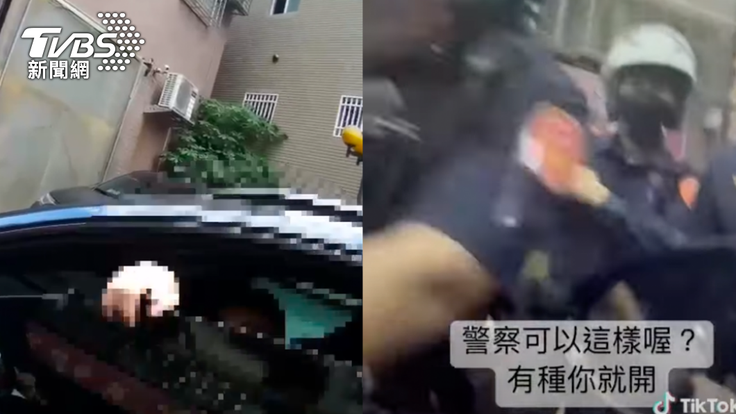 王男拒絕下車盤查，隨後還發TikTok質疑警察執法過當。（圖／TVBS、翻攝自記者爆料網）