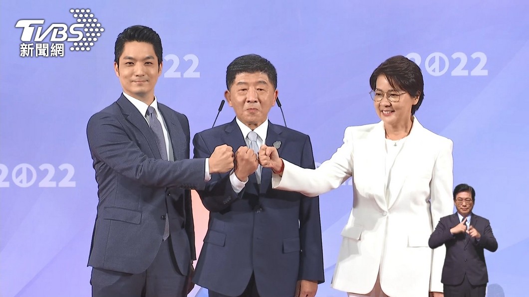國民黨候選人蔣萬安（左起）、民進黨候選人陳時中、無黨籍候選人黃珊珊。（圖／TVBS）