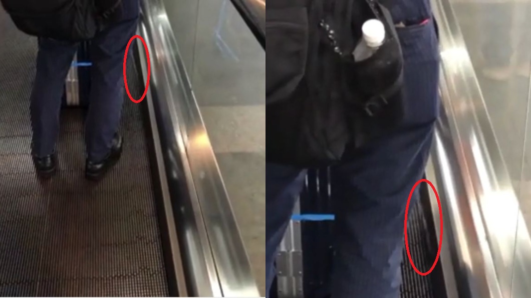 有網友分享日前在台北車站搭乘機捷手扶梯時發現前方男子竟然公然小便。（圖／翻攝自Dcard）