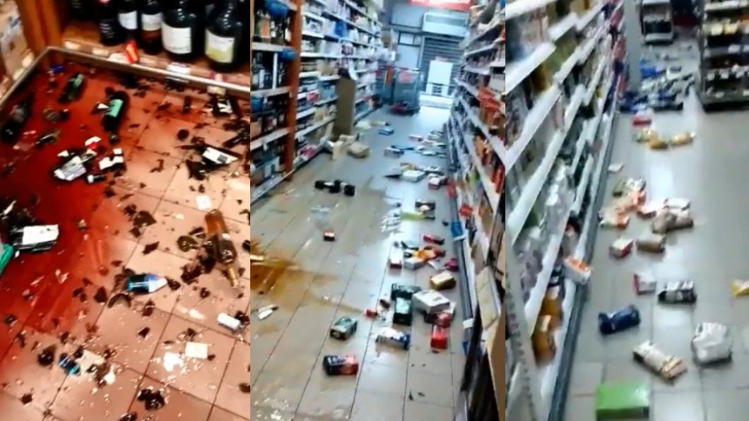 義大利東部發生規模5.7強震，當地商店一片狼藉。（圖／翻攝自Marco Ferraglioni 推特 @MFerraglioni）