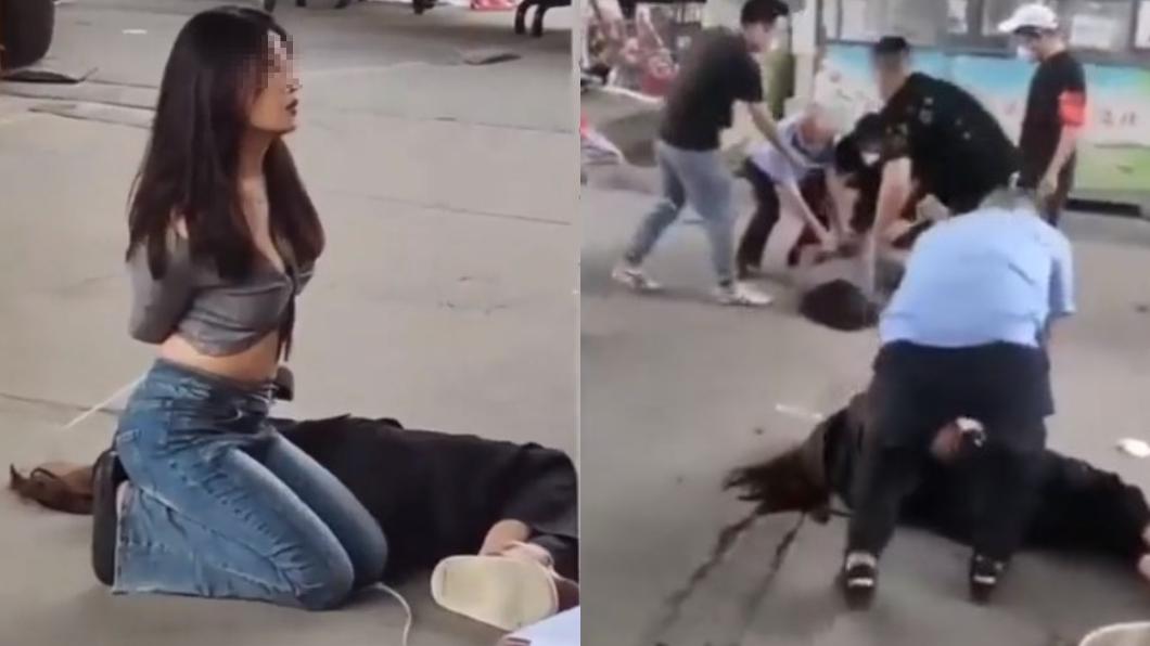 廣州1名女子因未戴口罩，遭防疫人員反綁強壓跪地。（圖／翻攝自微博）