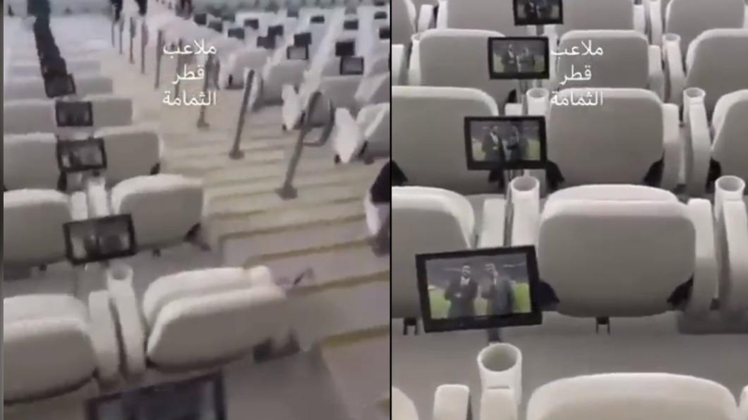 網路瘋傳卡達觀眾席設置小電視的影片。（圖／翻攝自推特）