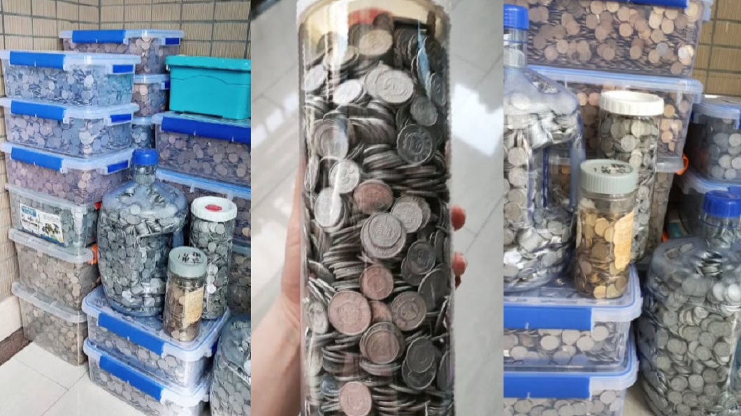 安徽一名女子有順手存硬幣習慣超過20年累積20箱左右。（圖／翻攝自新浪新聞）
