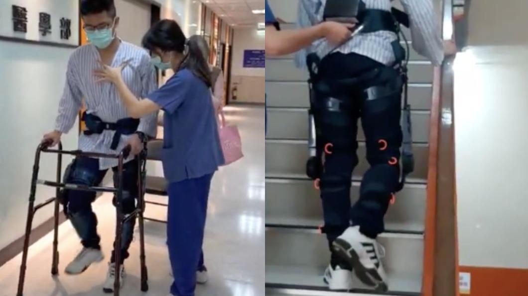 29歲林先生腦中風左側癱瘓，靠復健機器人重獲新生。（圖／醫院提供）