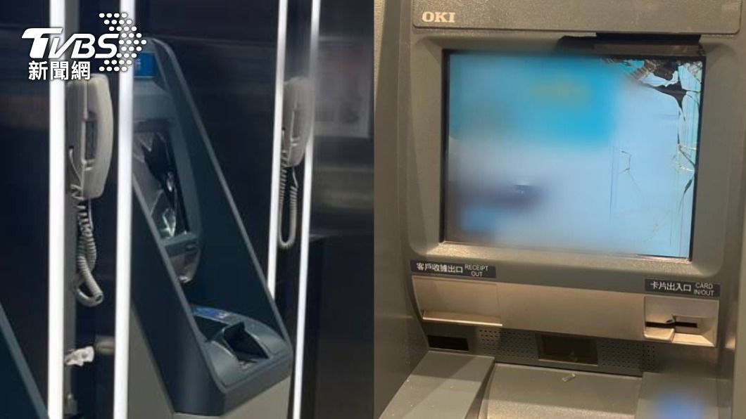 男子持鋁棒朝ATM螢幕爆擊兩下。（圖／TVBS）