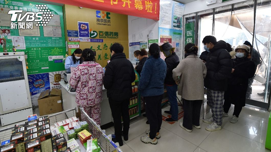 北京民眾在藥局排隊買藥。（圖／達志影像路透社）