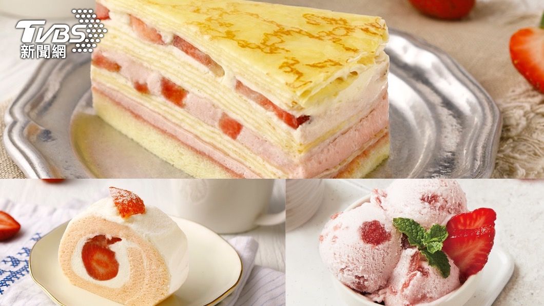 星巴克、迷客夏都推出草莓系列甜點。（圖／TVBS）