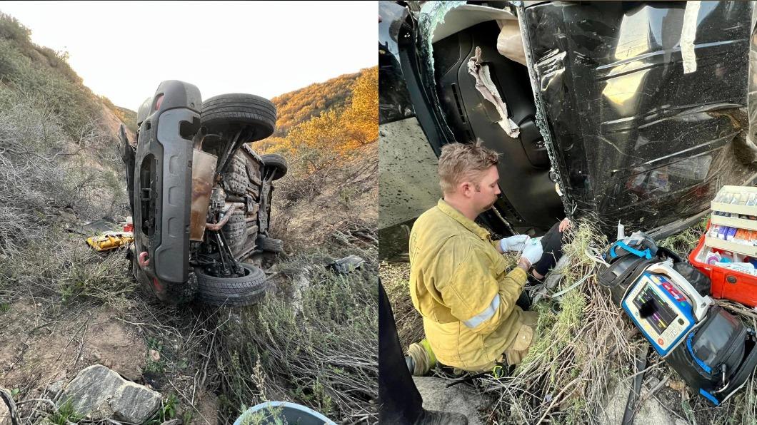 美國一名女子開車時不慎摔落懸崖，所幸因手機定位功能才成功獲救。（圖／翻攝自San Bernardino County Fire臉書）