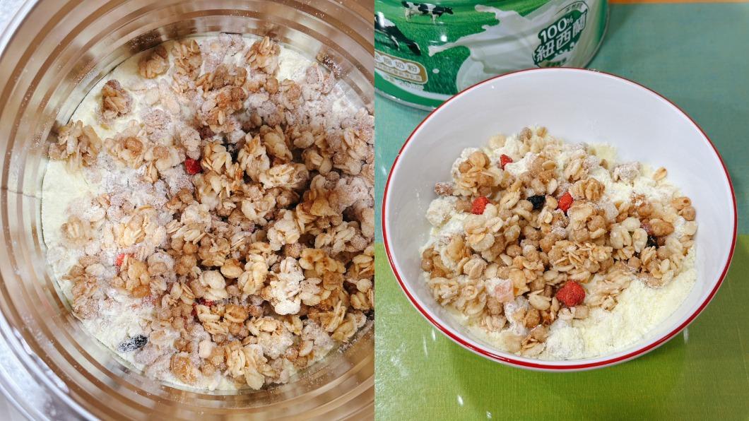網友在臉書分享媽媽為了節省空間將麥片倒進奶粉罐。（圖／翻攝自Costco好市多 商品經驗老實說 臉書）