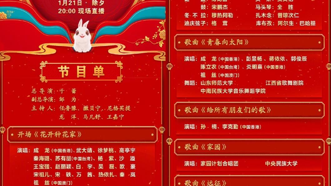 中國央視「春節聯歡晚會」表演名單公布。（圖／翻攝自央視微博）