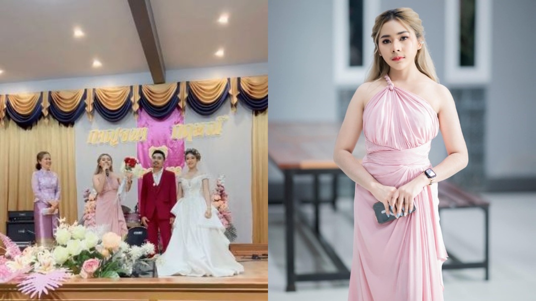 泰國一名新娘日前婚禮丟捧花，但全場焦點卻是關注在一旁的小姑身上。（圖／翻攝自抖音）