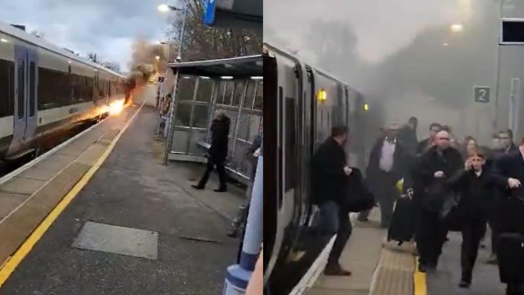 英國火車發生起火事件。（圖／翻攝自@AJUK29推特）