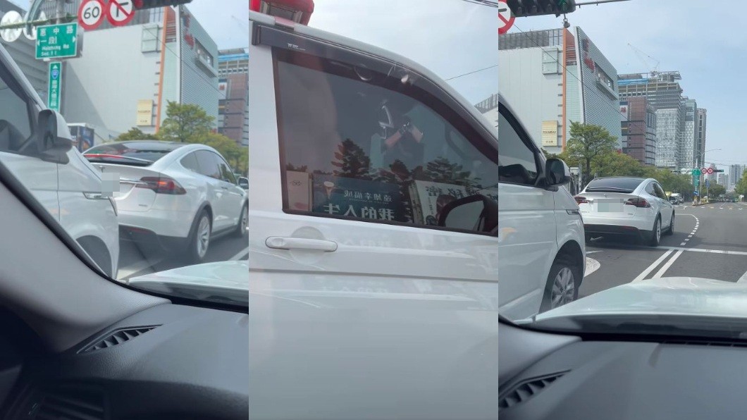 一名網友分享影片檢舉一輛轎車阻擋正在鳴笛閃燈的救護車。（圖／翻攝自爆料公社）