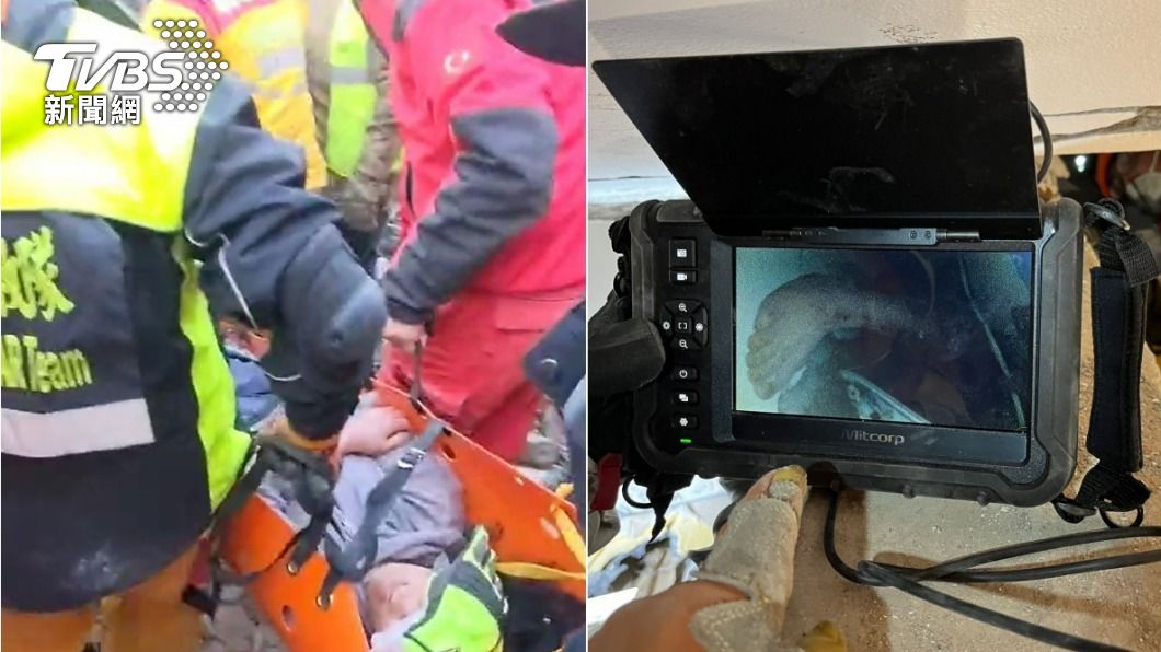 搜救人員發現女子的右腳，耗費逾19小時將她救出送醫。（圖／TVBS）
