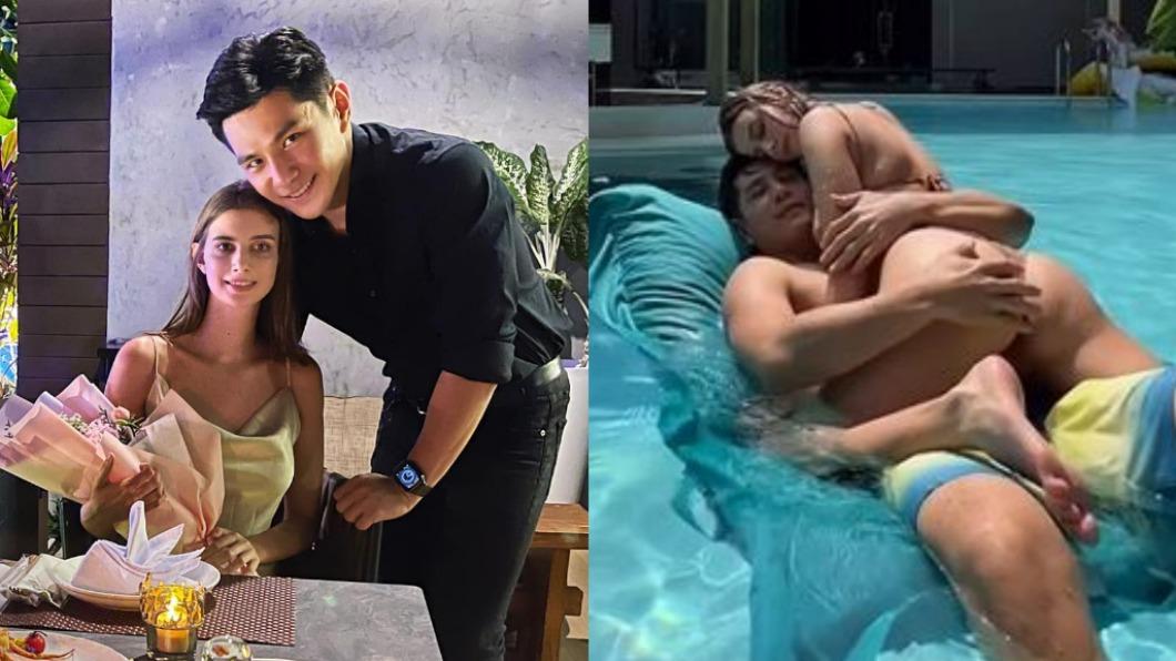 祖雄跟女友佳娜去泰國度假，開心地在泳池戲水。（圖／翻攝自祖雄臉書、佳娜IG）