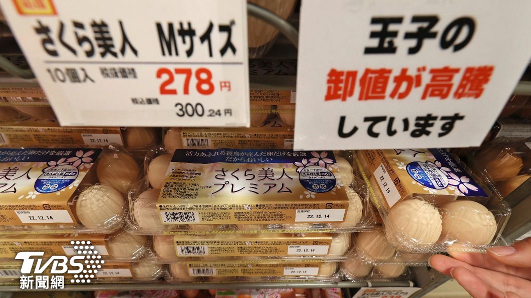 日本的超市裡，還特地貼著「雞蛋批發價正在飛漲」的告示標語。圖為去年12月的零售價格（1盒10個雞蛋）。（圖／達志影像美聯社） 禽流感肆虐！日本千萬隻雞被撲殺　蛋價翻倍連超市都驚呆