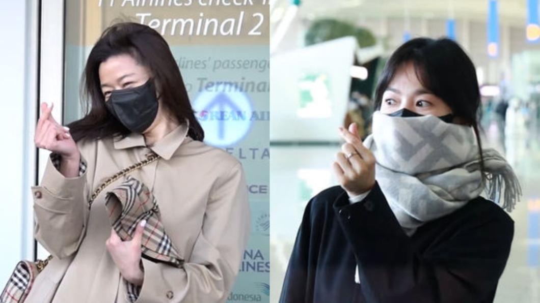 韓國女神全智賢（左圖）和宋慧喬（右圖）一前一後現身機場，吸引韓國媒體到場搶拍。（圖／翻攝自TV10 YouTube、NewsenTV YouTube）