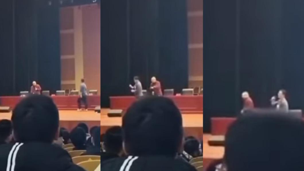 陳宏友演說內容引發學生不滿，當場遭「奪麥」。（圖／翻攝自 @2125aa YouTube）