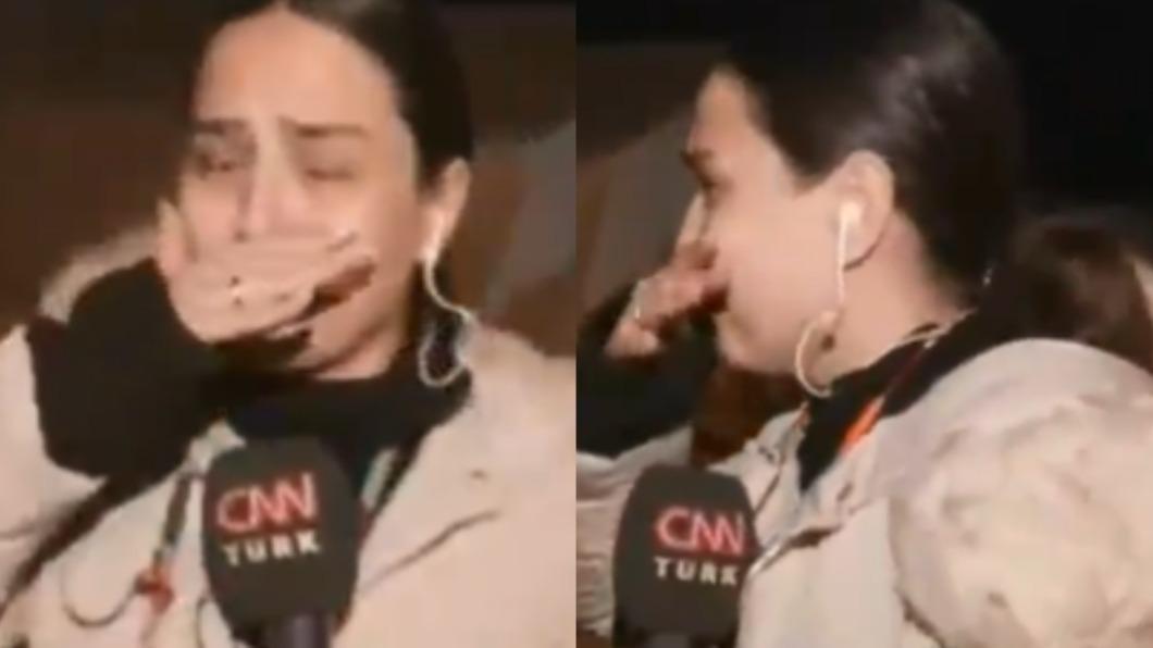 CNN女記者德維倫（Buse Deviren）挺進災區播報被嚇哭。（圖／翻攝自 推特@cnnturk）