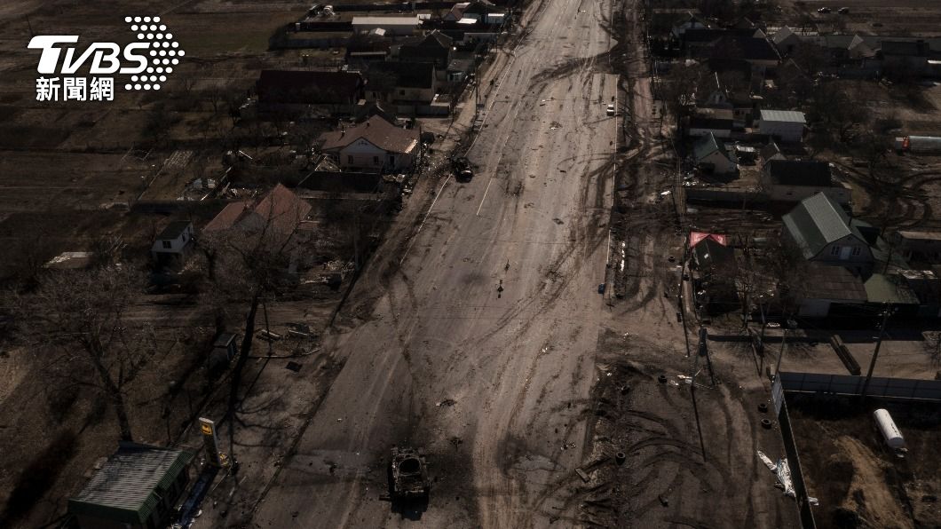 烏克蘭戰後滿目瘡痍的街景。（圖／達志影像美聯社）