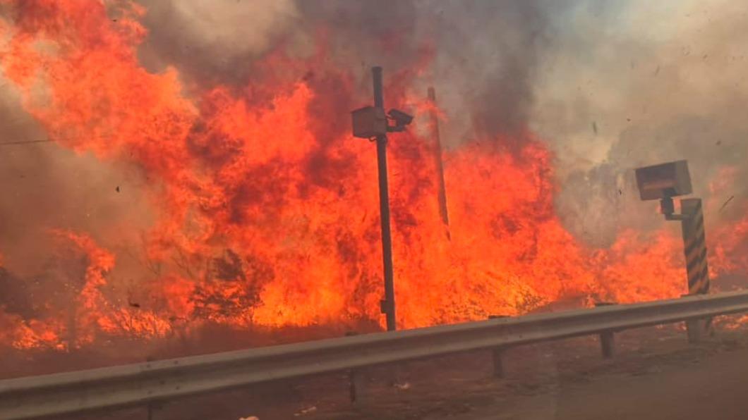 台中沙鹿公墓火災延燒到國道3號旁邊坡，火勢猛烈。（圖／翻攝自立委林靜儀臉書）
