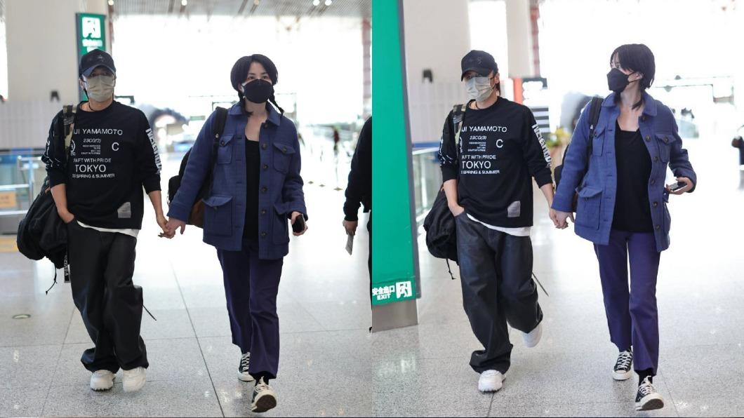 王菲與謝霆鋒在機場牽手。（圖／翻攝自香港電影吧微博）