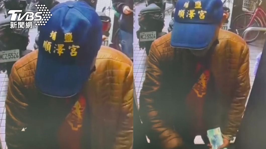 男子提領現金時，都戴著顯眼的藍色神帽，因此被警方鎖定。（圖／TVBS）