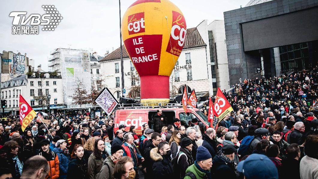 法國工會罷工示威。（圖／達志影像美聯社）