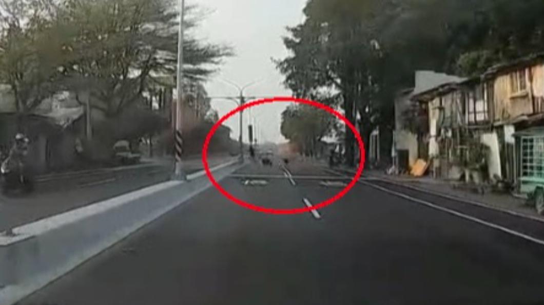 台南一名長腿女騎士被狗嚇到棄車逃跑。（圖／翻攝自爆廢公社二館）