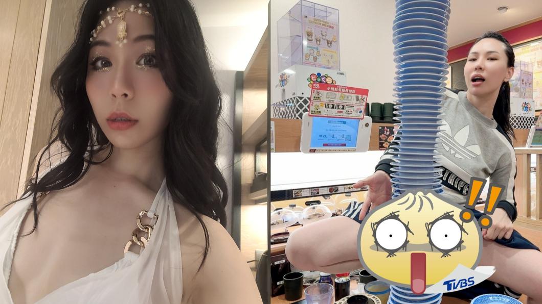 台灣女優壽司店爬桌掀裙。（圖／翻攝自苡若Twitter）