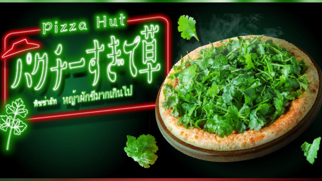 日本必勝客推出「香菜灑過頭」披薩，主打滿滿的香菜大草原。（圖／翻攝自日本必勝客推特）
