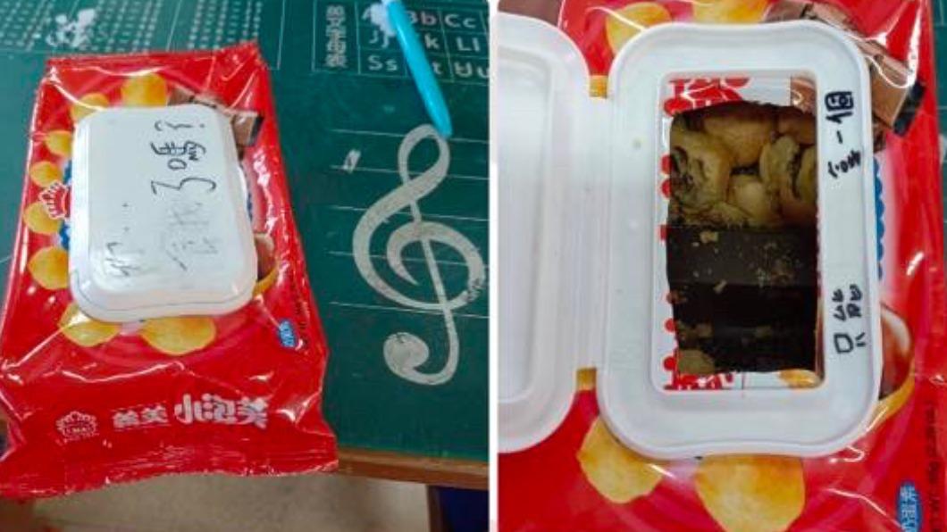 網友透露自家孩子巧手把小泡芙改造、偽裝成濕紙巾，帶到學校上課時偷吃。（圖／翻攝自臉書 爆廢公社二館）