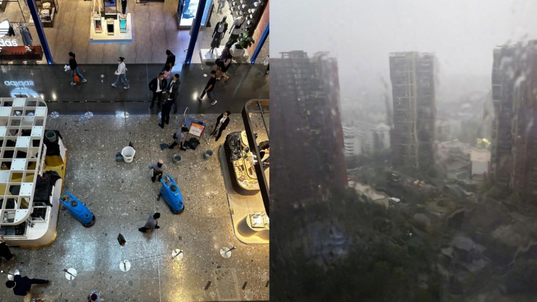 民眾指出，深圳商場因暴雨發生淹水。（圖／翻攝自微博）