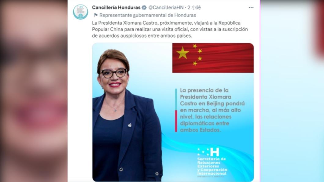 宏都拉斯外交部今（30）日表示總統很快就會造訪中國。（圖／翻攝自宏都拉斯外交部推特）