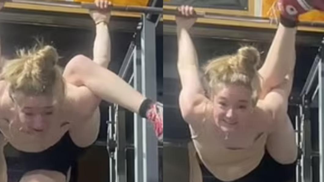 21歲美國女子奧莉維亞（Olivia Cormier）發起高難度動作挑戰，結果意外「四肢鎖死」。（圖／翻攝自《每日郵報》）