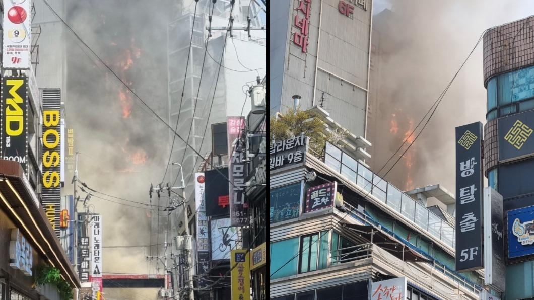 韓國仁川市富平區的樂天電影院大樓火警。（圖／翻攝自@museun_happen Twitter）