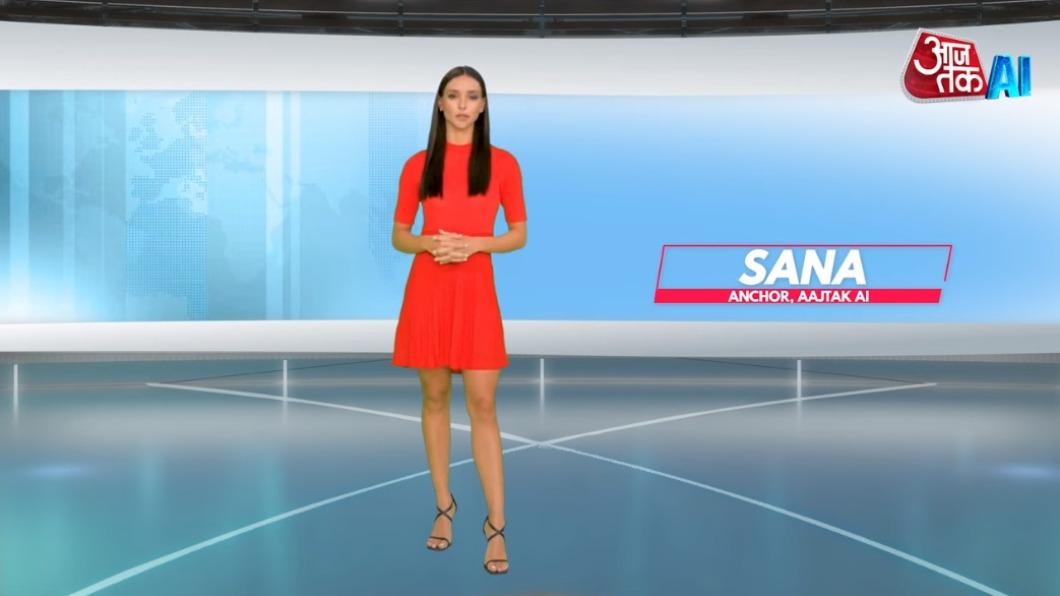 印度虛擬女主播Sana。（圖／翻攝自Aajtak AI YouTube頻道）